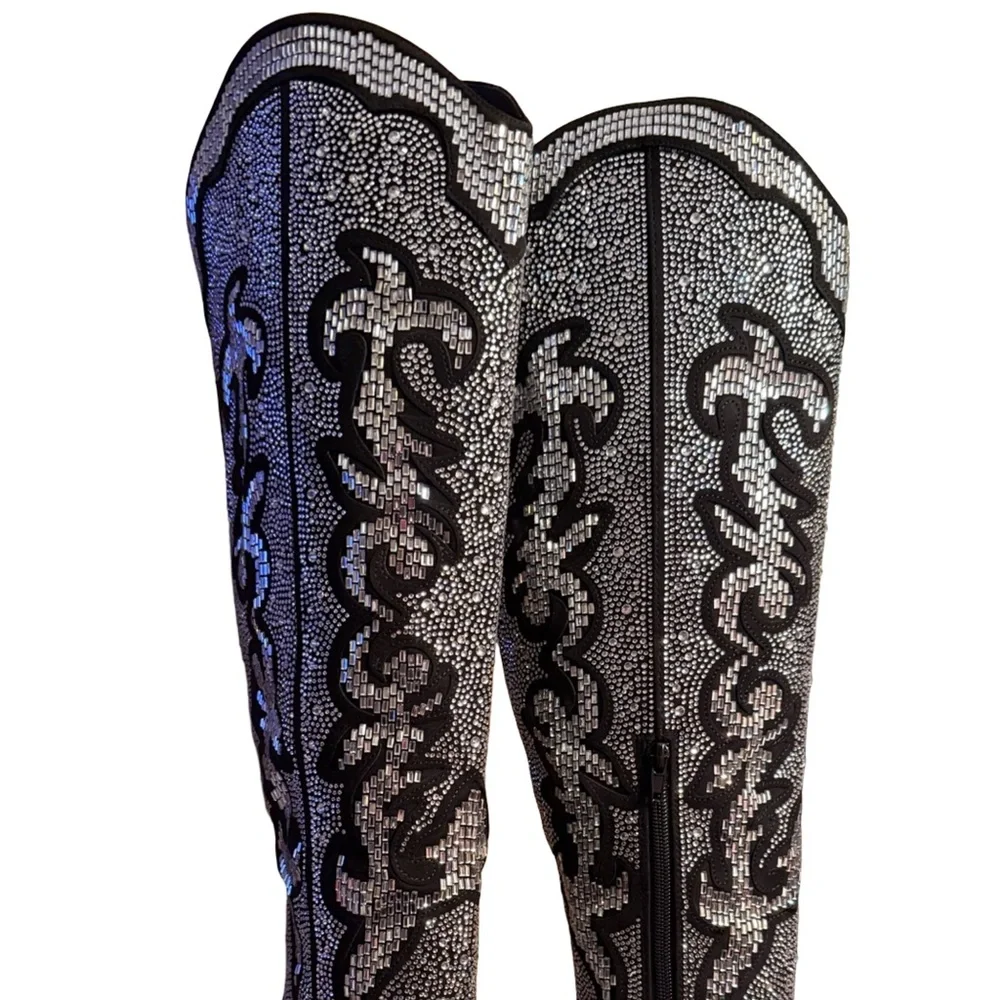 INC International Concepts NWT Sz 6.5 Black Rhinestone Embellished Boots (SH150) - Picture 4 of 15